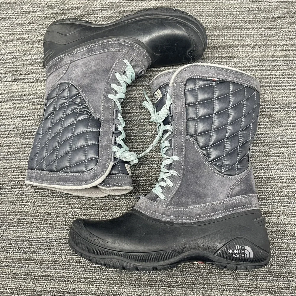 The North Face Thermoball Utility Boots Women 7 Gray Waterproof Snow Winter Shoe